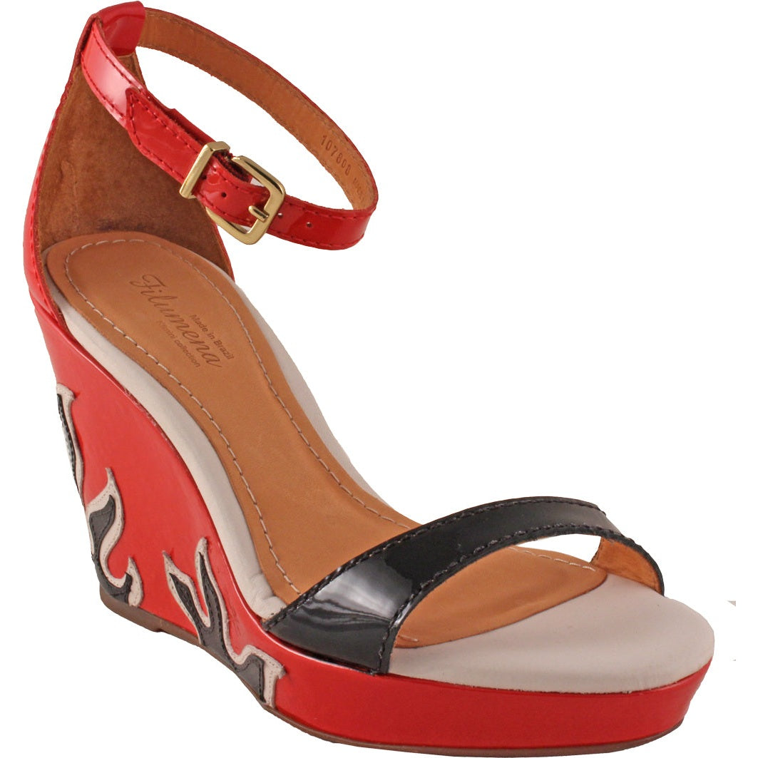 Klimini Fiery Fashionable Design Leather Wedge - Red/Black