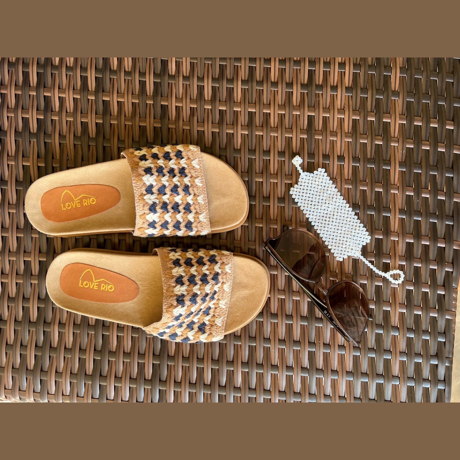 Love Rio Ethel Slide Crochet Sandal - Tan Multi