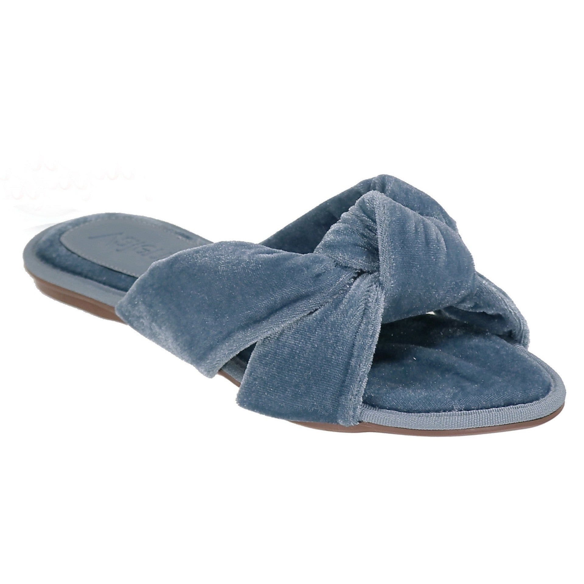 Valentina chloe-velvet knotted blue flat slippers