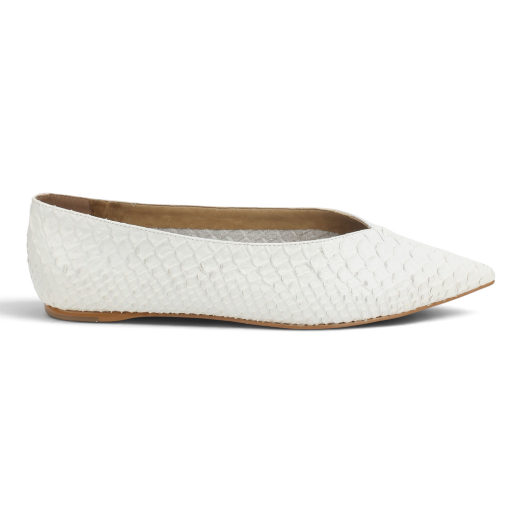 Carrano Camila Leather Flat Snake Skin Embossed - White