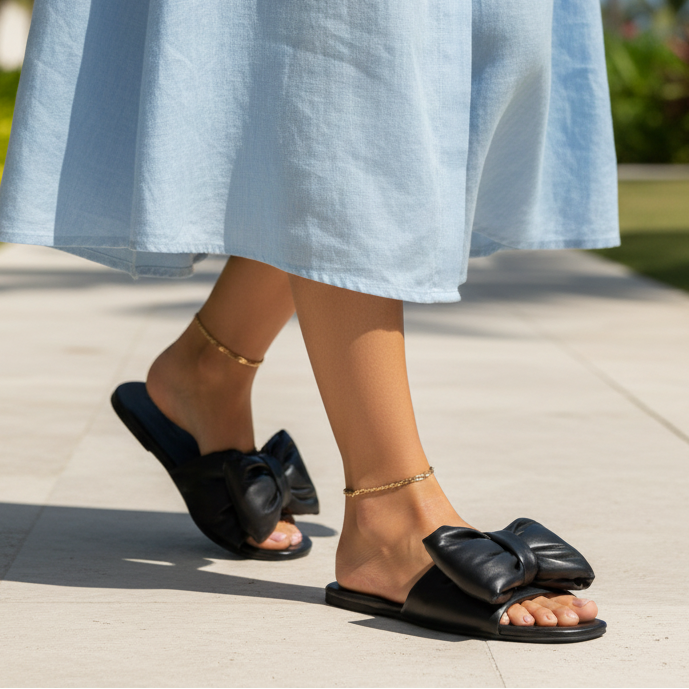Bruno Menegatti Patti Super Bow Flat Sandal - Black