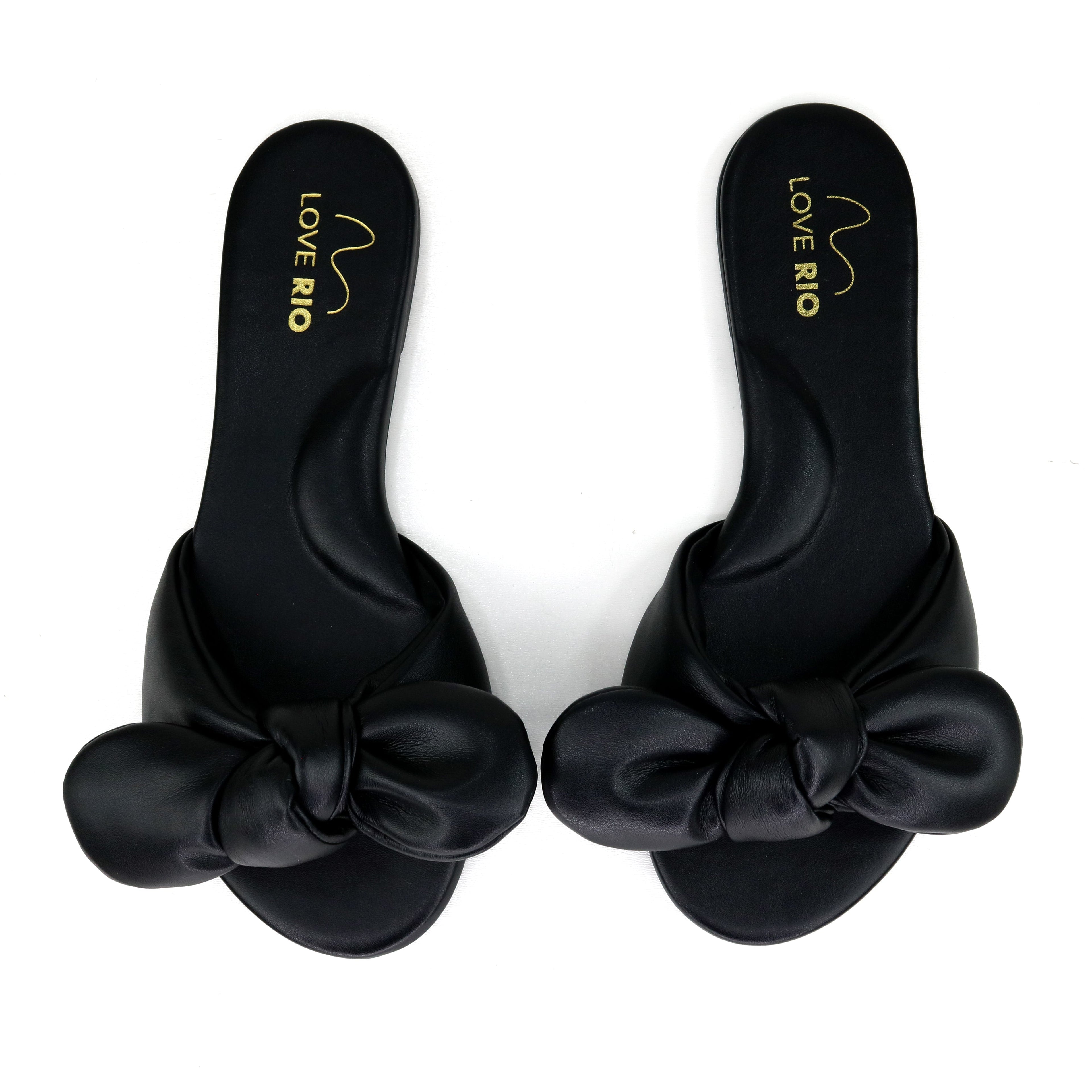 Love Rio Seaside Ipanema Flat Slide Bow Sandal - Black
