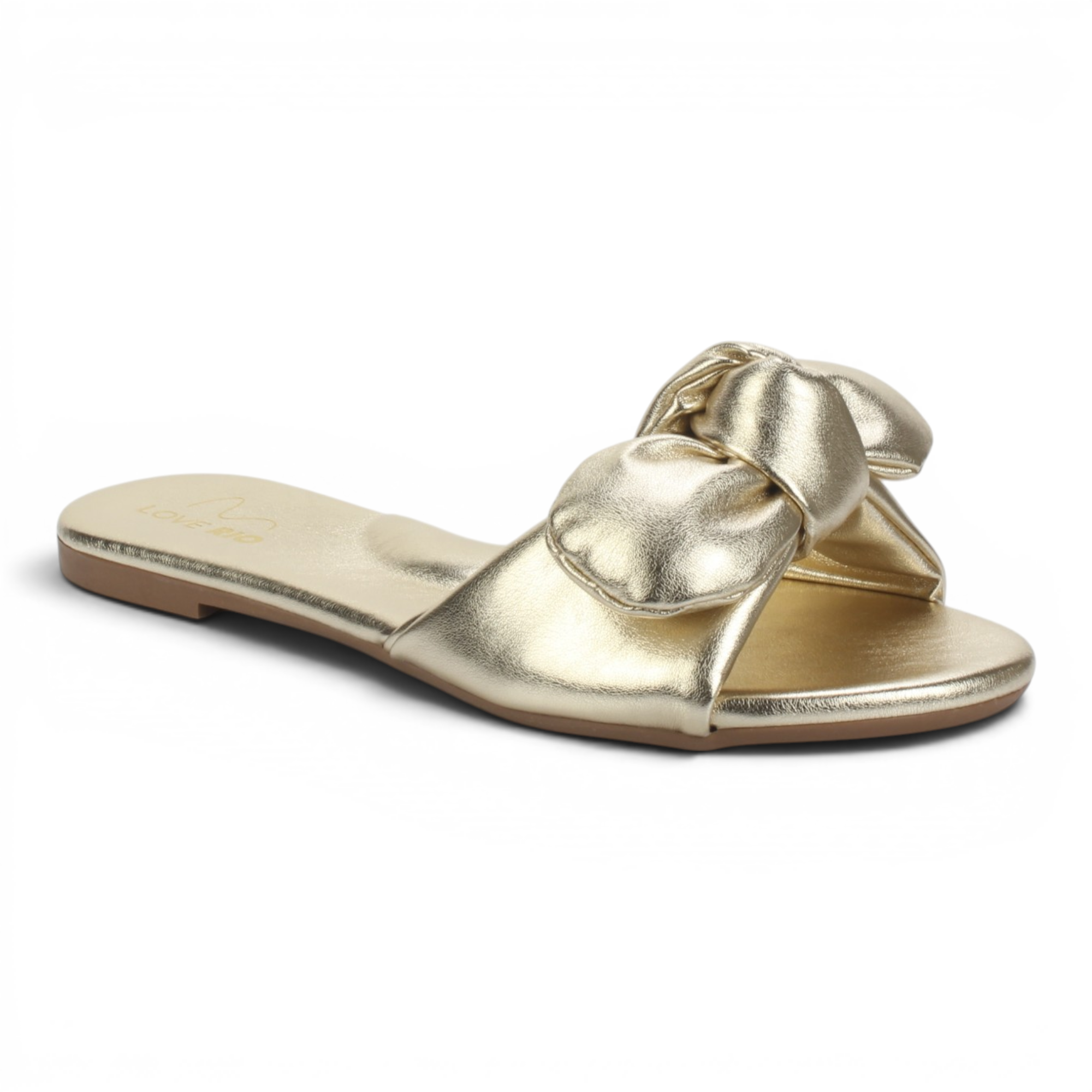Love Rio Seaside Ipanema Flat Slide Bow Sandal - Gold