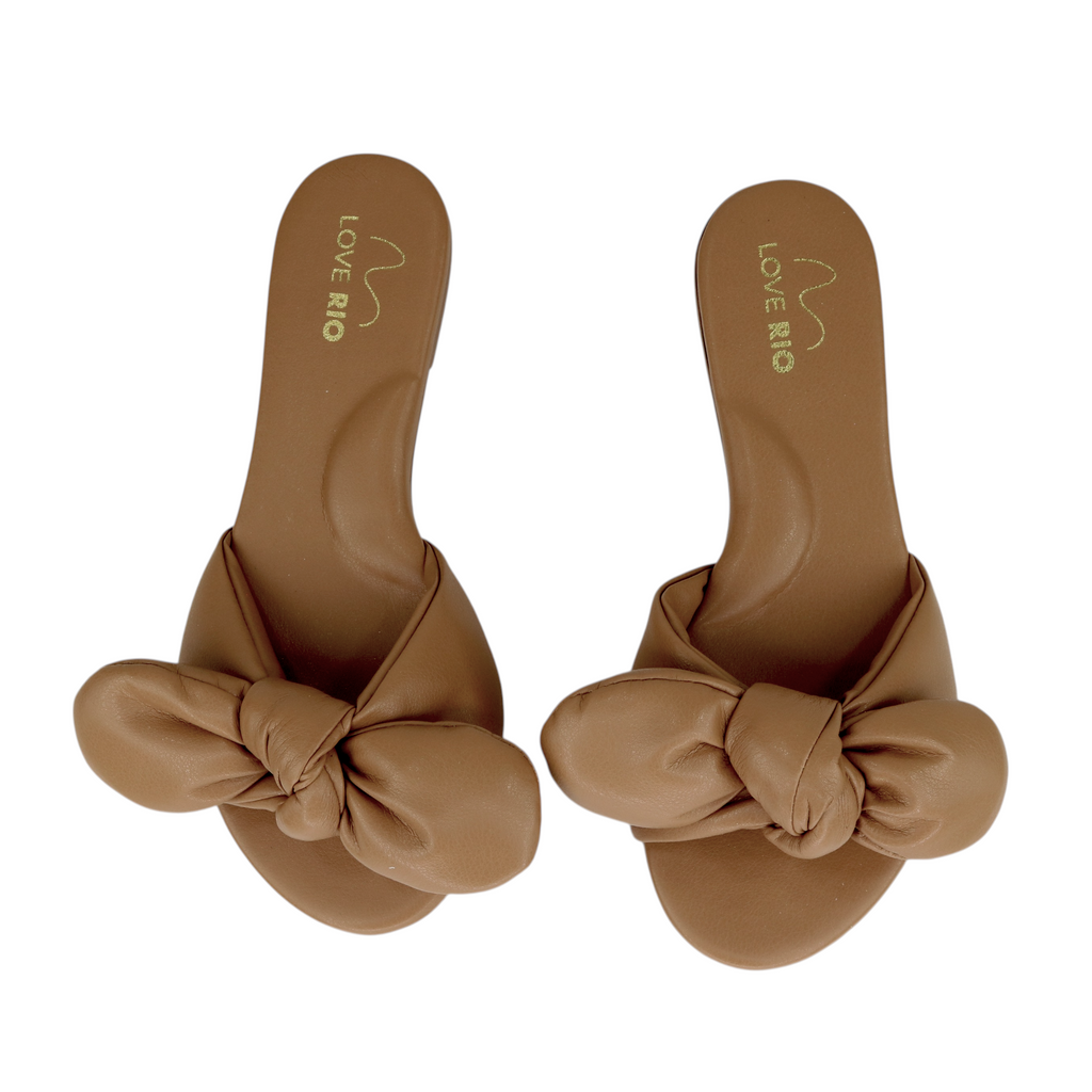 Love Rio Seaside Ipanema Flat Slide Bow Sandal - Mocha