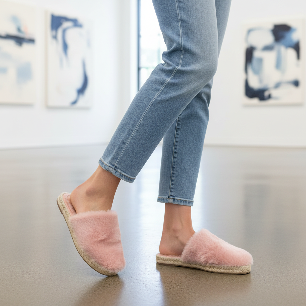 Valentina angie-fluffy closed toe rose flat slippers
