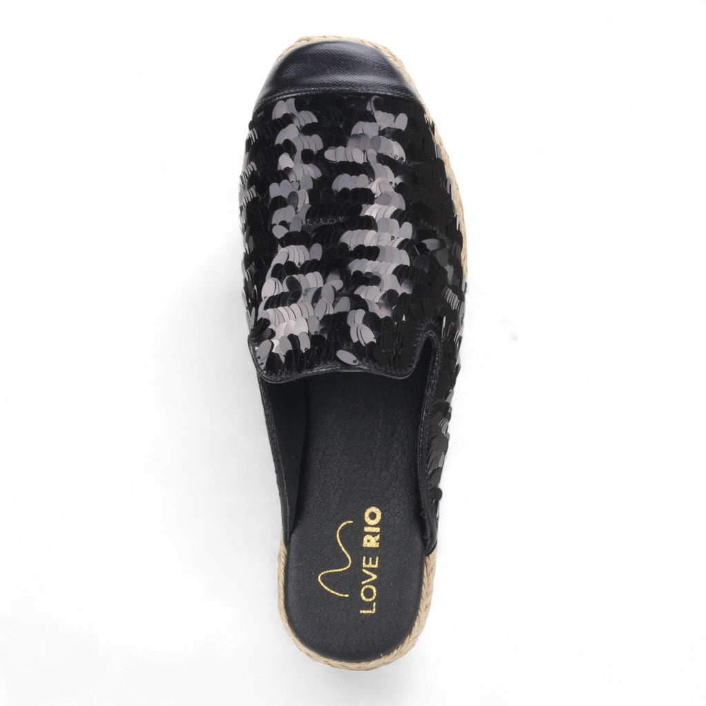 Love Rio Glitz Sequin Espadrille Mules - Black