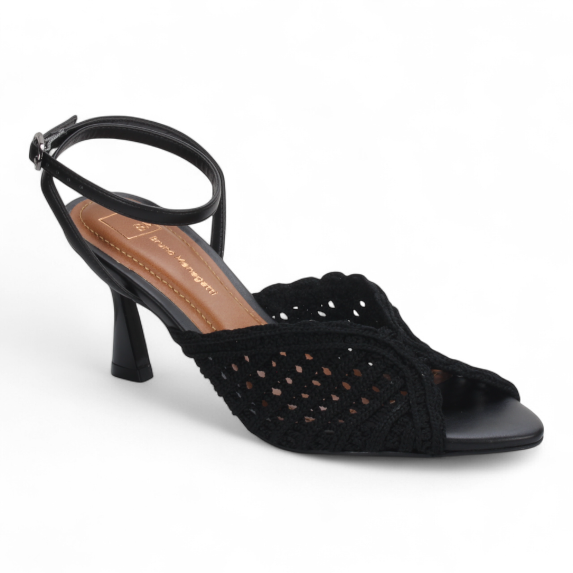 Bruno Menegatti Ankle Strap Crochet Sandal - Black