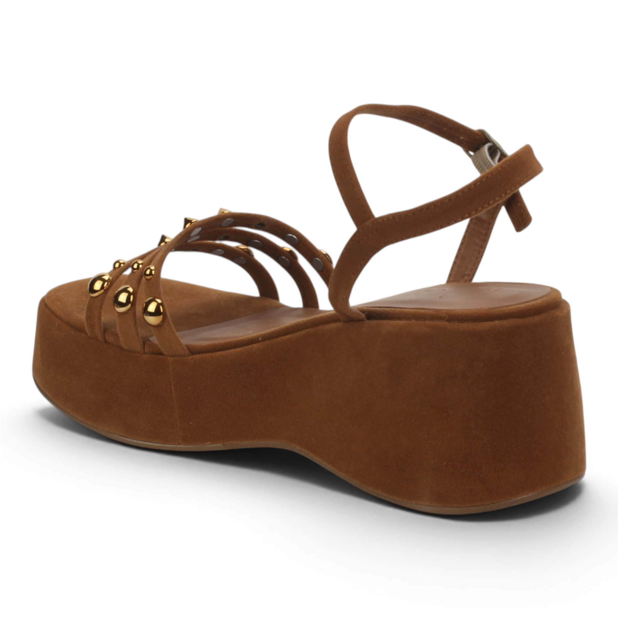 Love Rio Studded Suede Platform Wedge Sandal - Whiskey