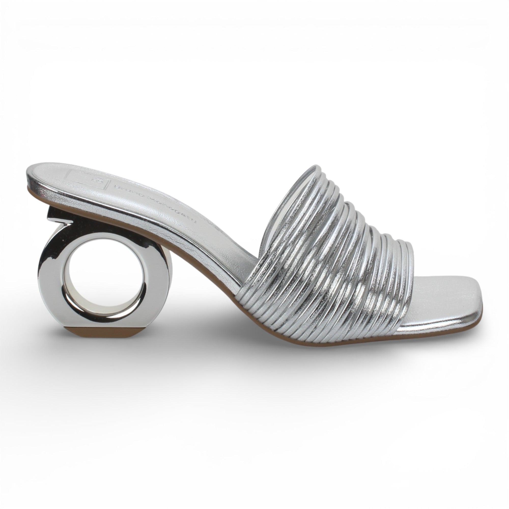 Bruno Menegatti Aria Slide Sandal Designer Heel - Silver