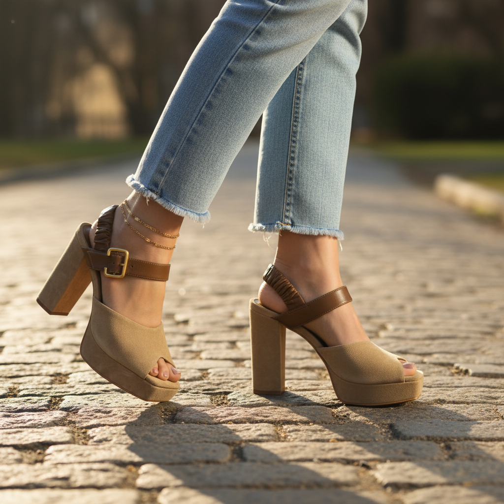 Carrano Platform Sandal Leather Suede - Almond Saddle