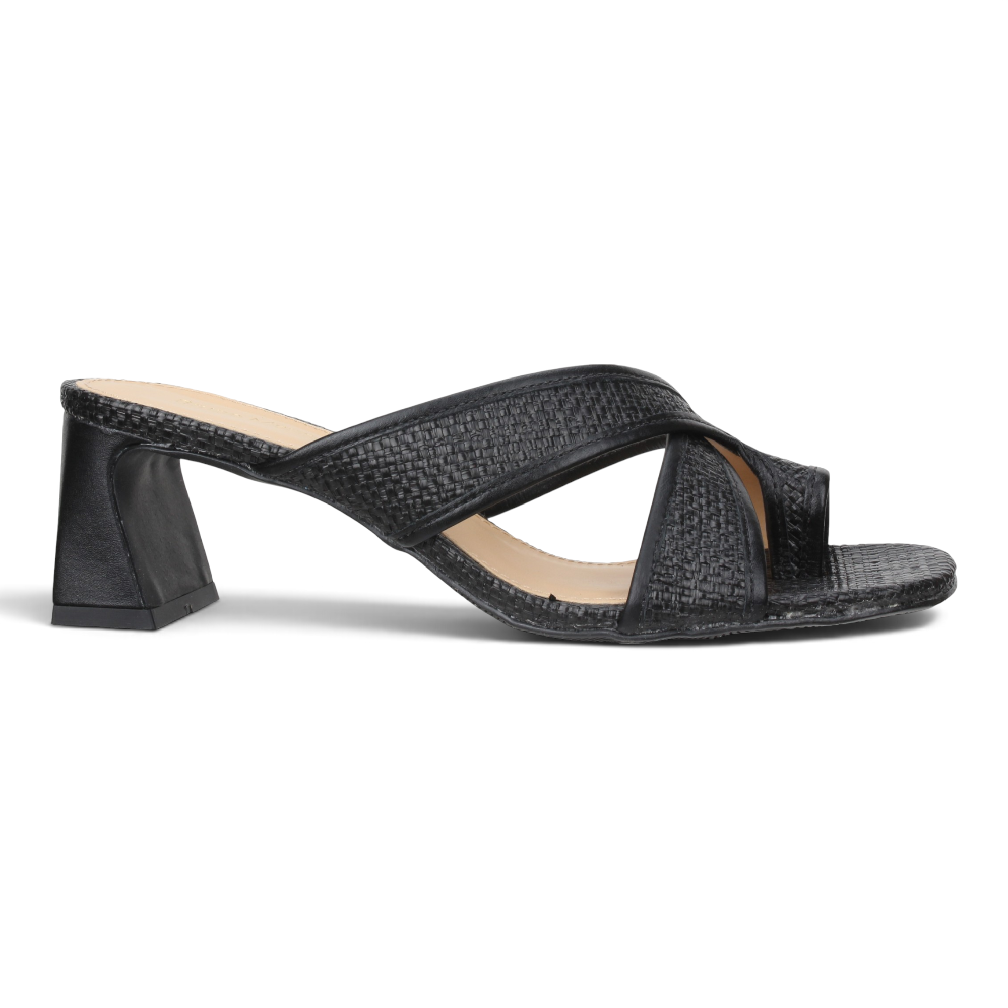 Bruno Menegatti Viola Leather/Straw Slide Sandal - Black