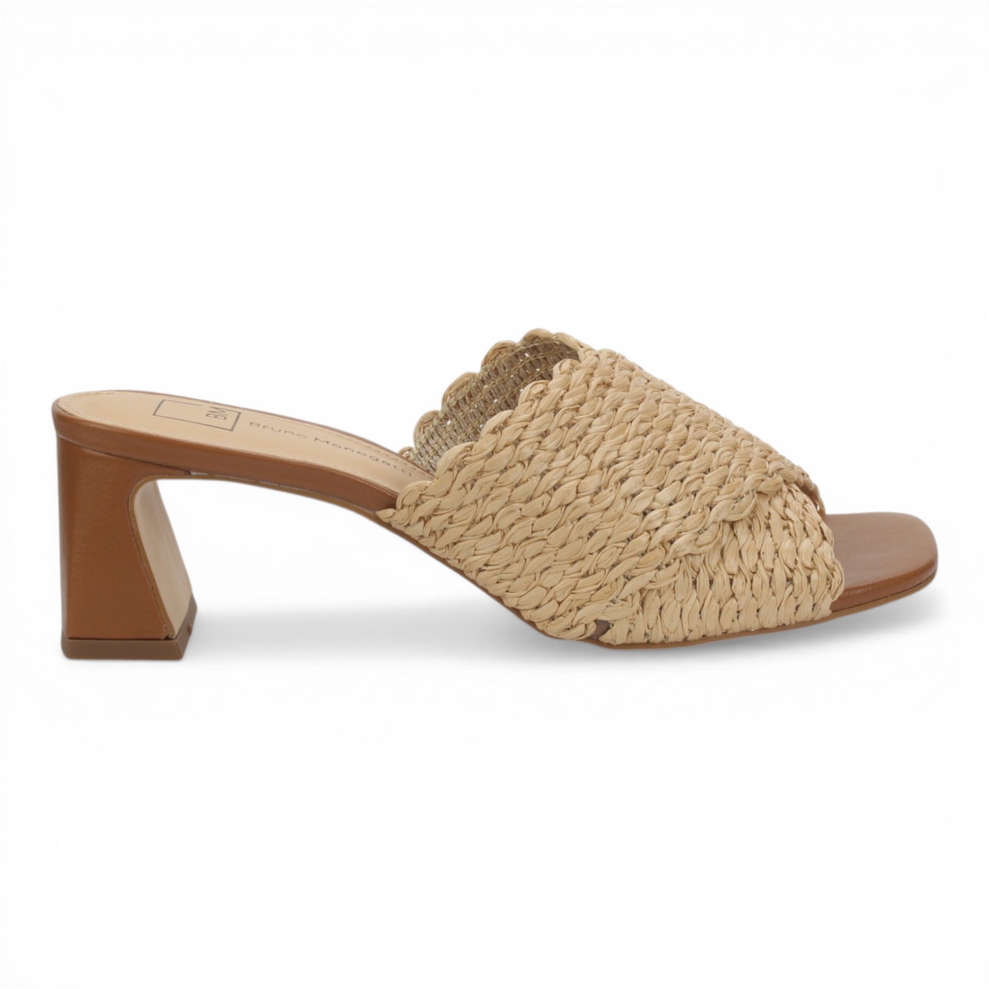 Bruno Menegatti Sheena Leather/Straw Mule Slide Sandal - Caramel