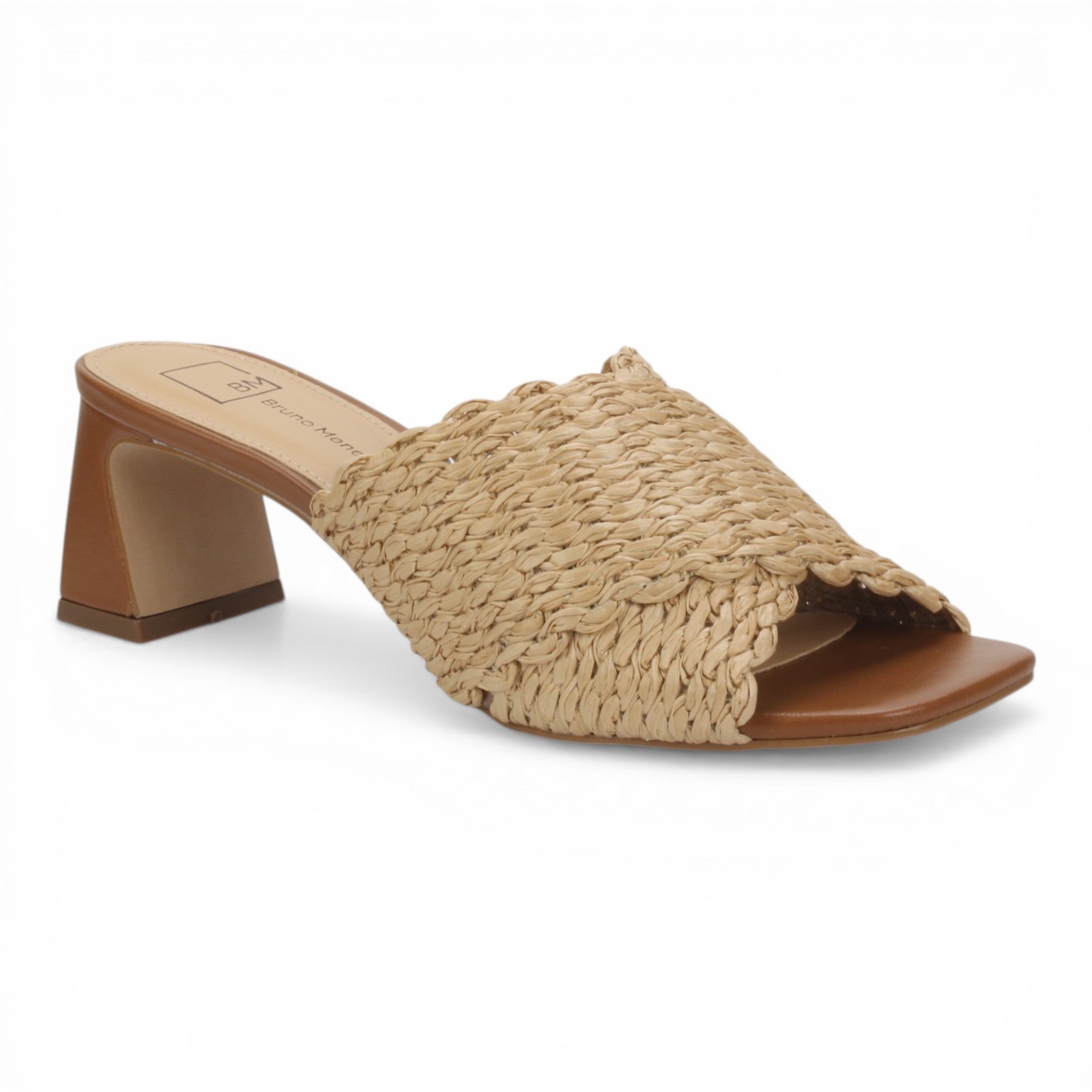 Bruno Menegatti Sheena Leather/Straw Mule Slide Sandal - Caramel