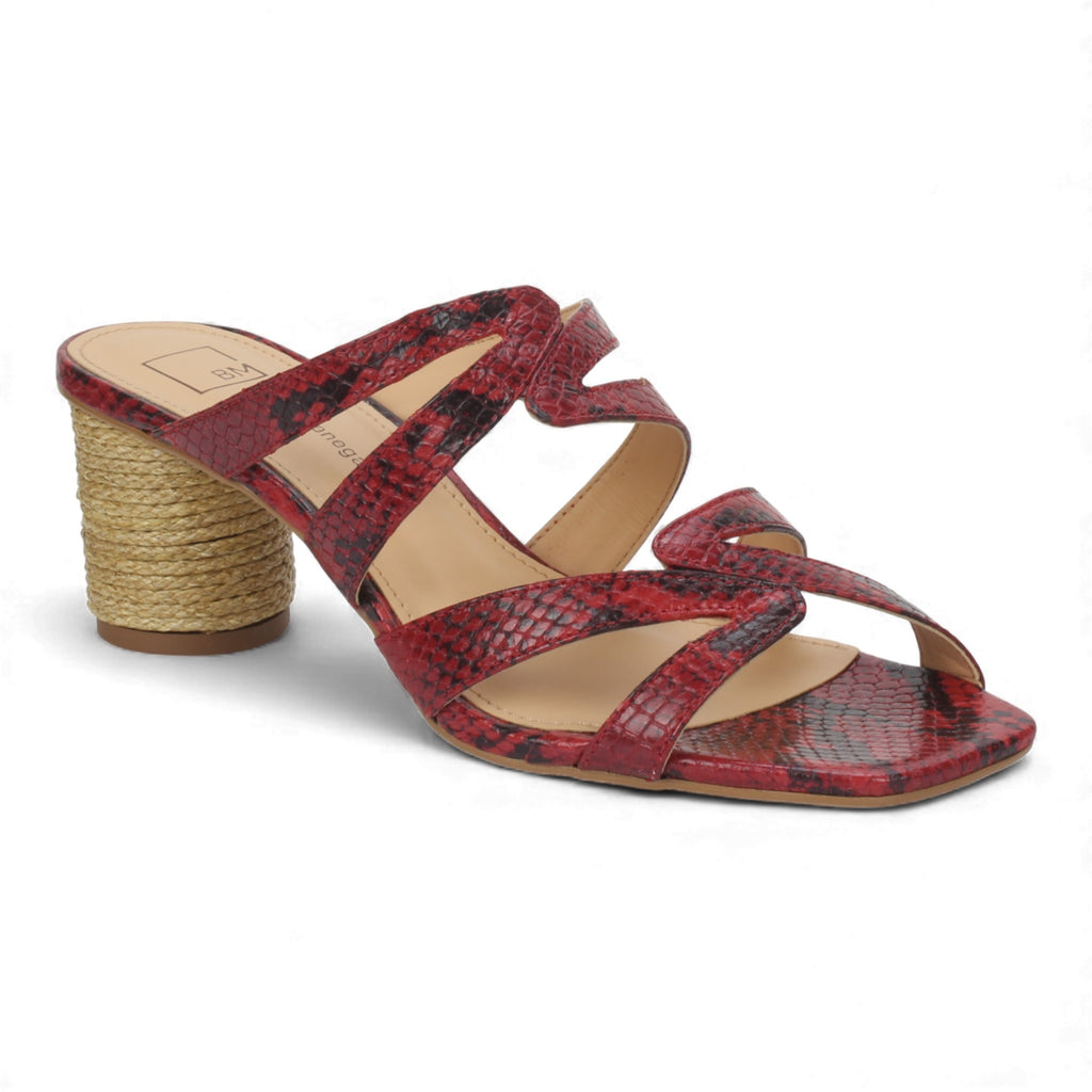 Bruno Menegatti Slide Mule Sandals Leather, Snake Imprint - Red Multi