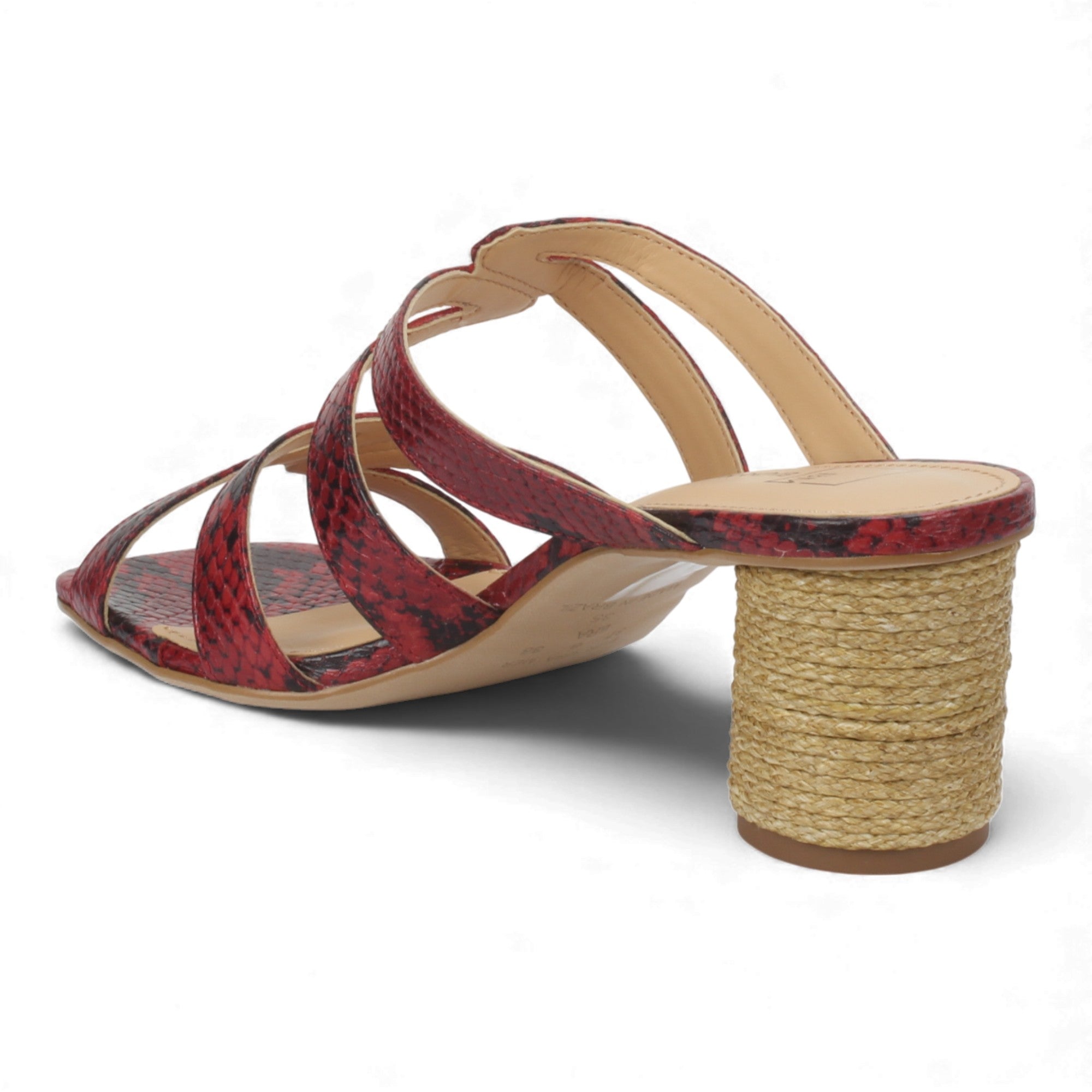 Bruno Menegatti Slide Mule Sandals Leather, Snake Imprint - Red Multi