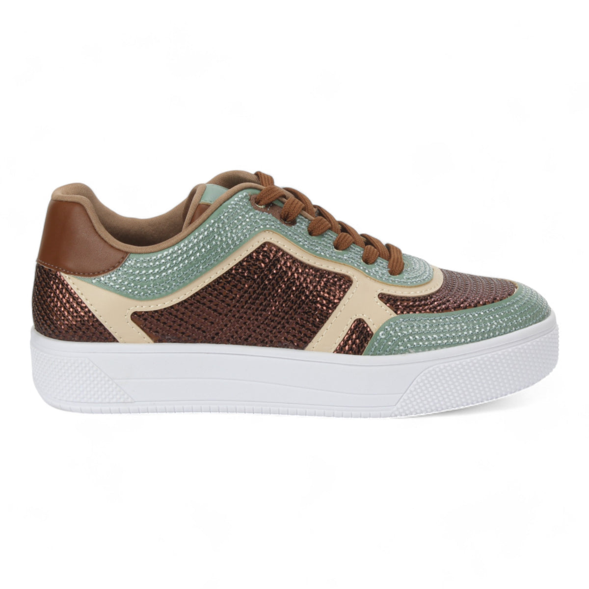 Love Rio Dallas Sequins Sneakers - Green/Coffee/Cream
