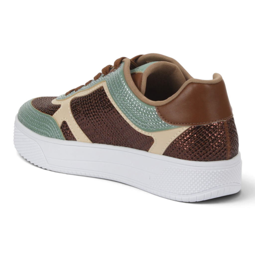 Love Rio Dallas Sequins Sneakers - Green/Coffee/Cream