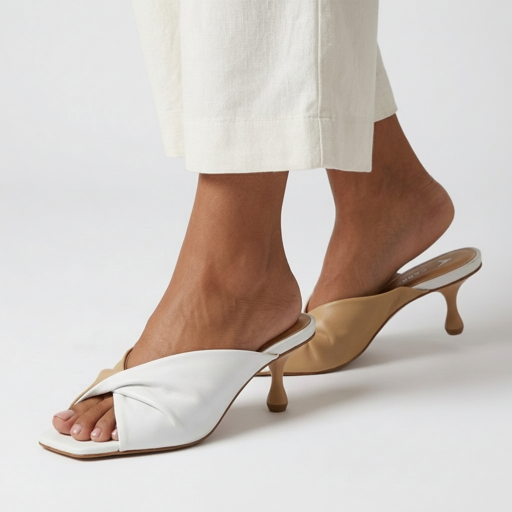 Carrano Elena Leather Slide Mule Sandal - White Cream