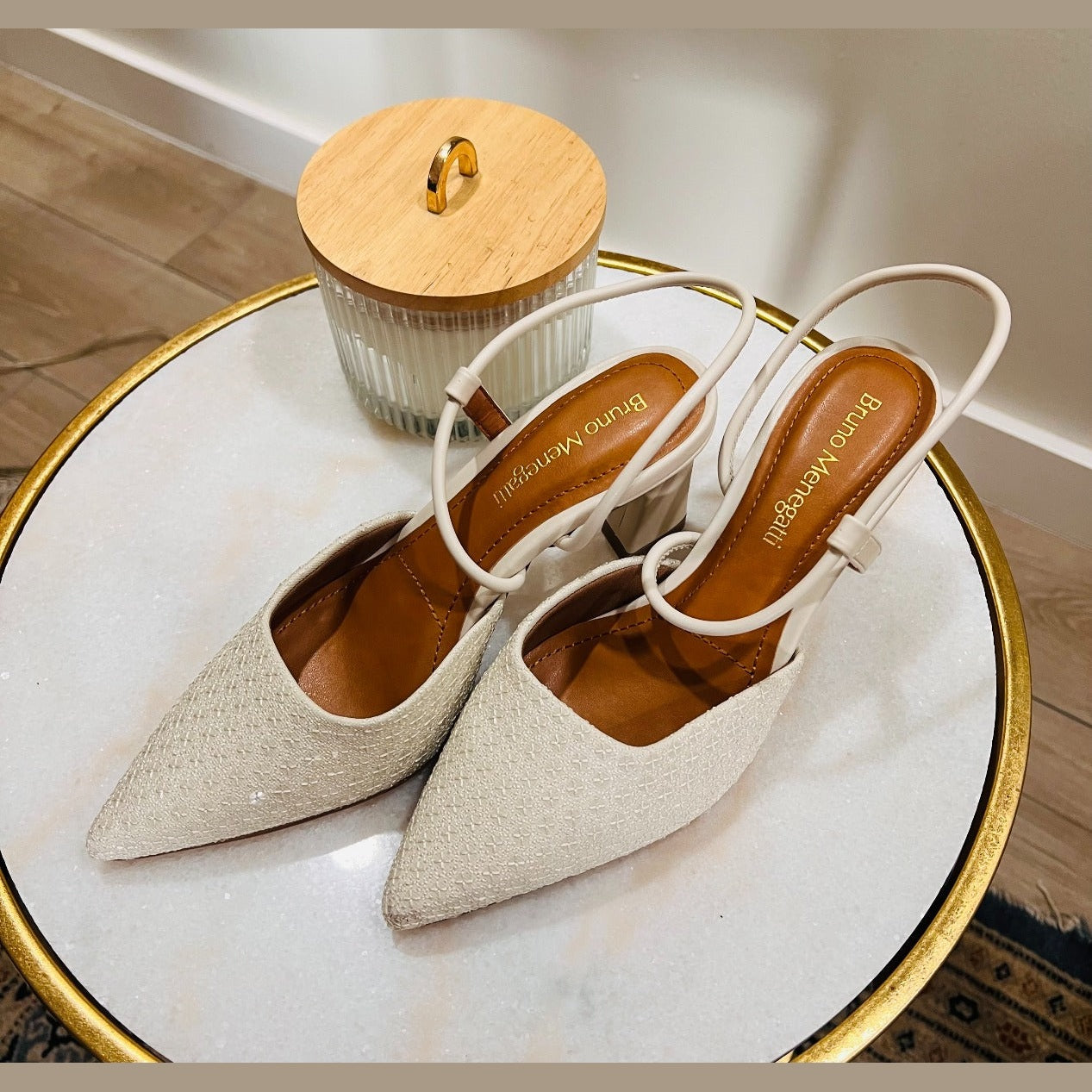 Bruno Menegatti Chantel Embellished Sling back - Off White