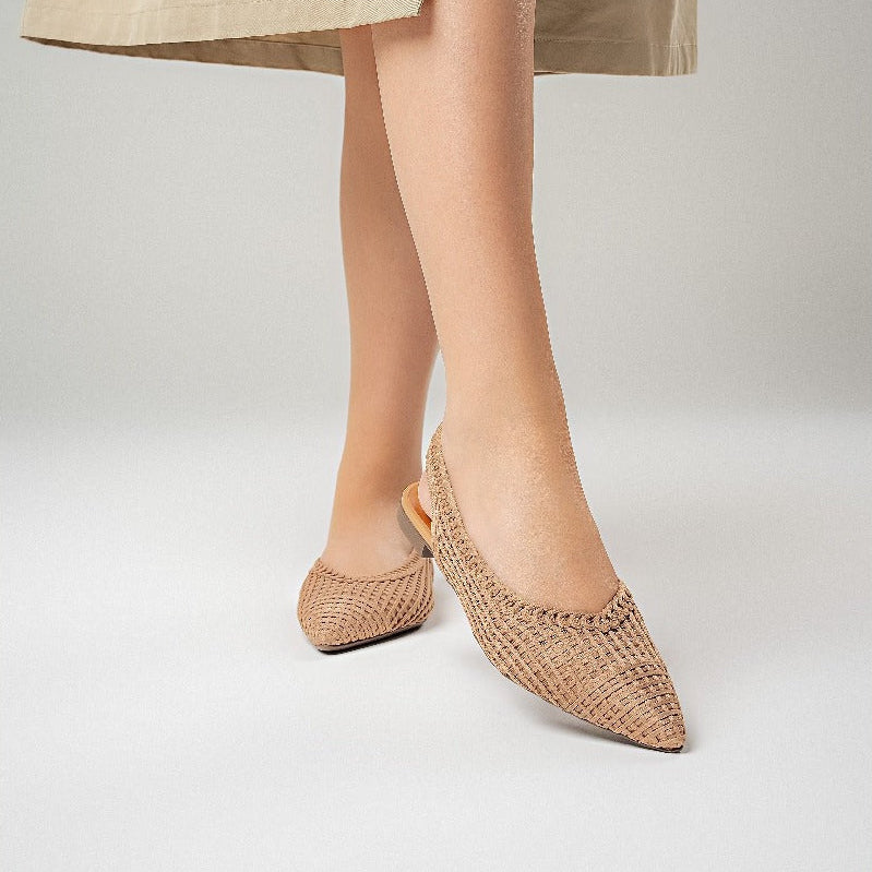 Bruno Menegatti Sandra Crochet Flat Slingbacks - Pecan