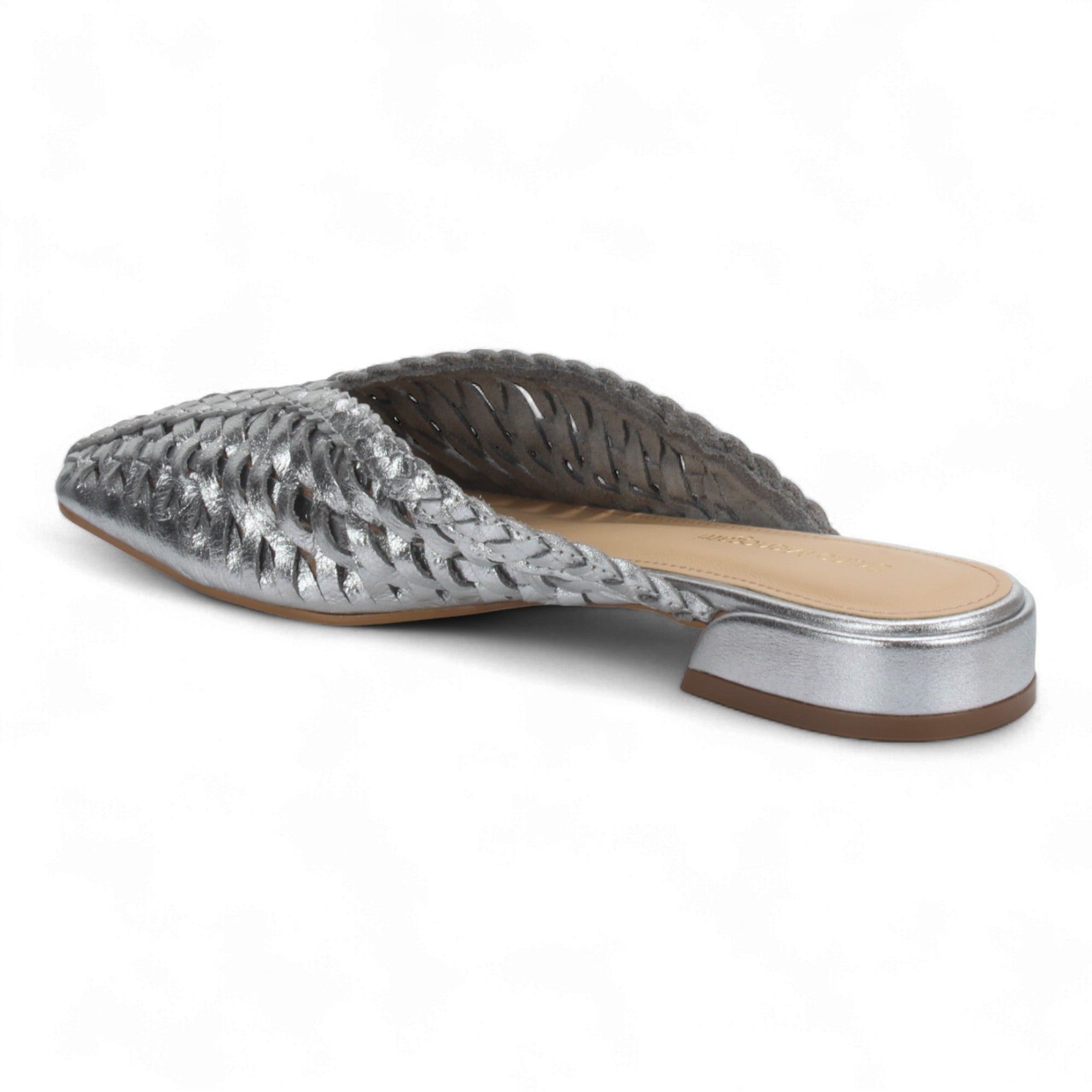 Bruno Menegatti Woven Leather Slide Mules - Silver