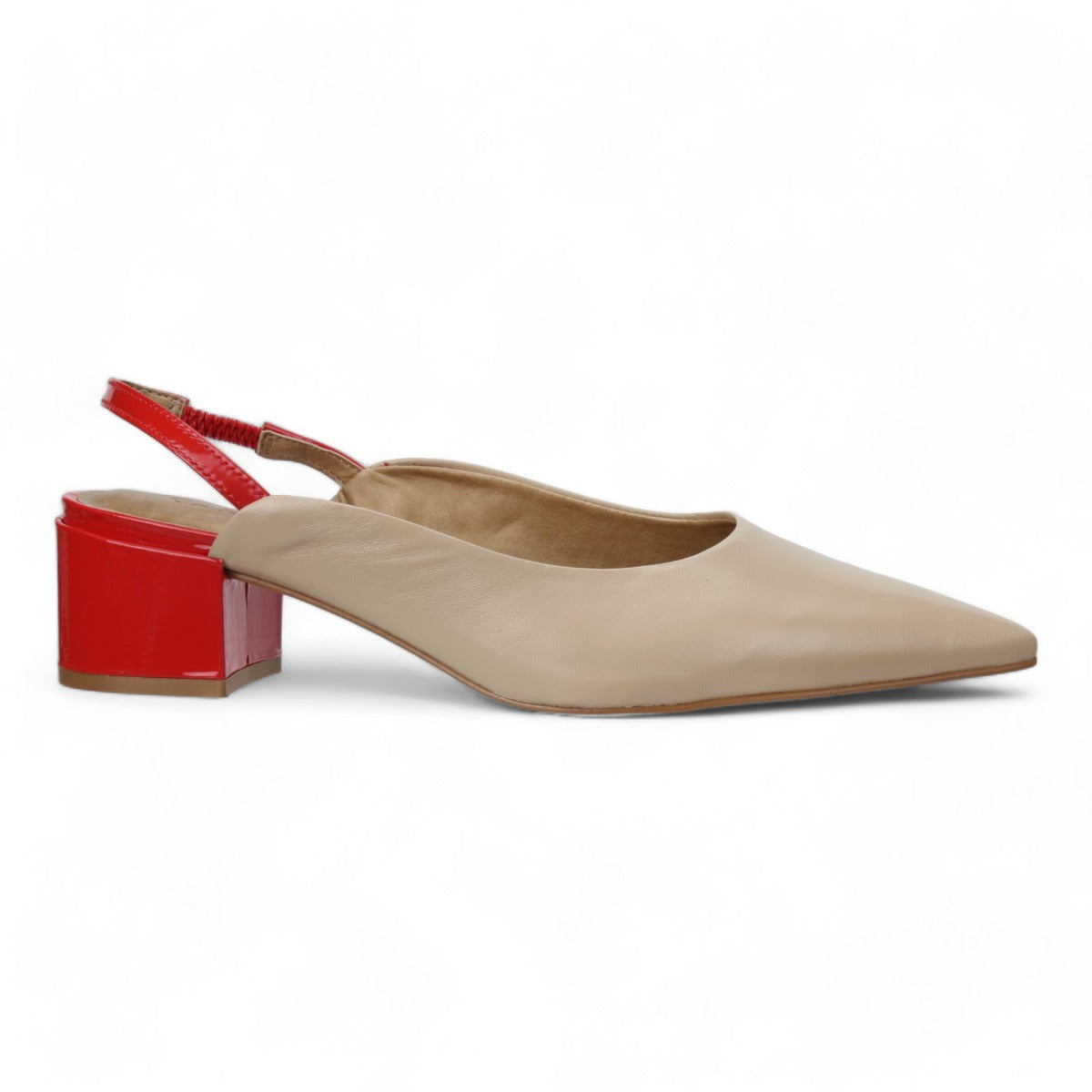 Carrano Heidi Leather Slingback Pump - Biscuit/Red