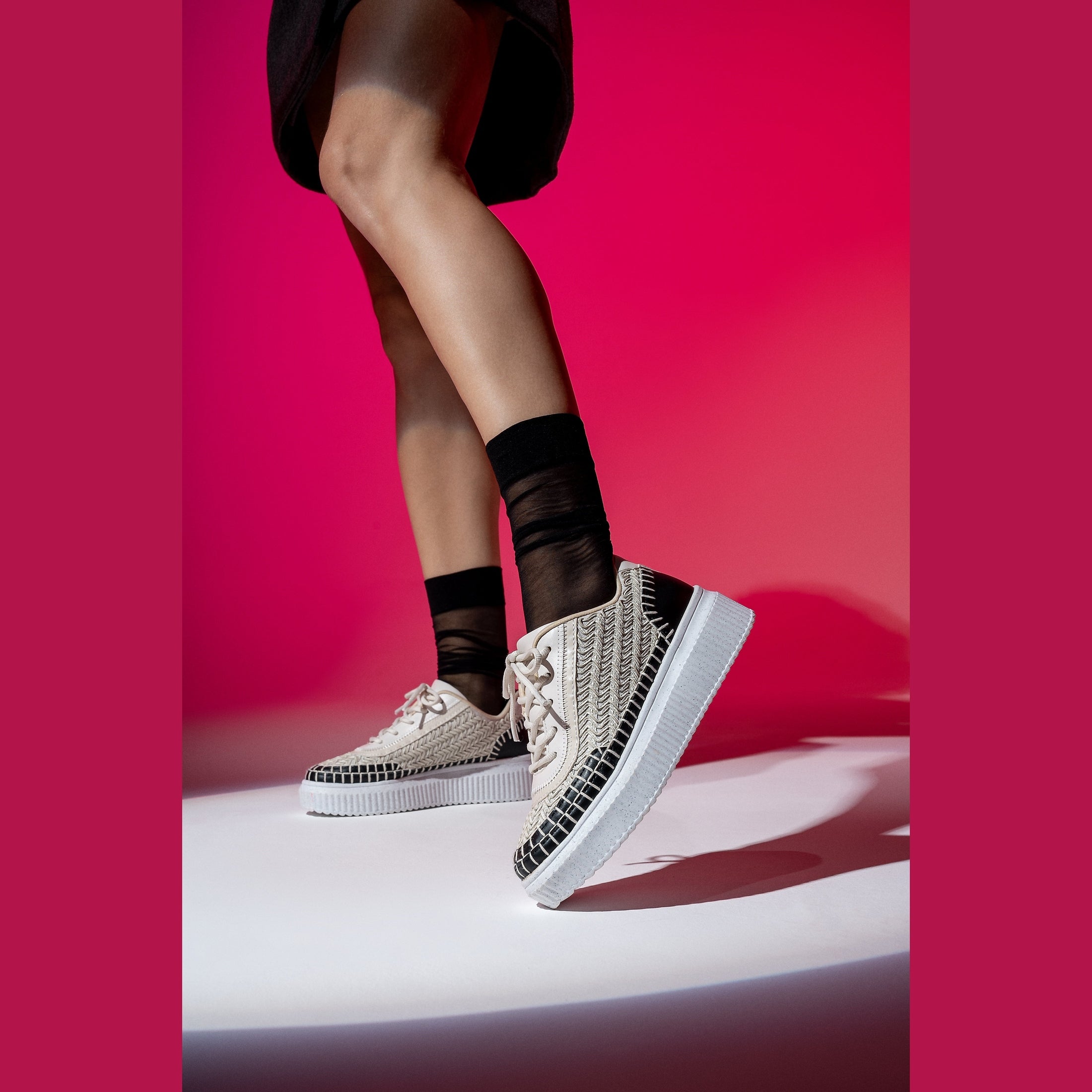 Love Rio Avery Embossed Sneakers - Off White/Black