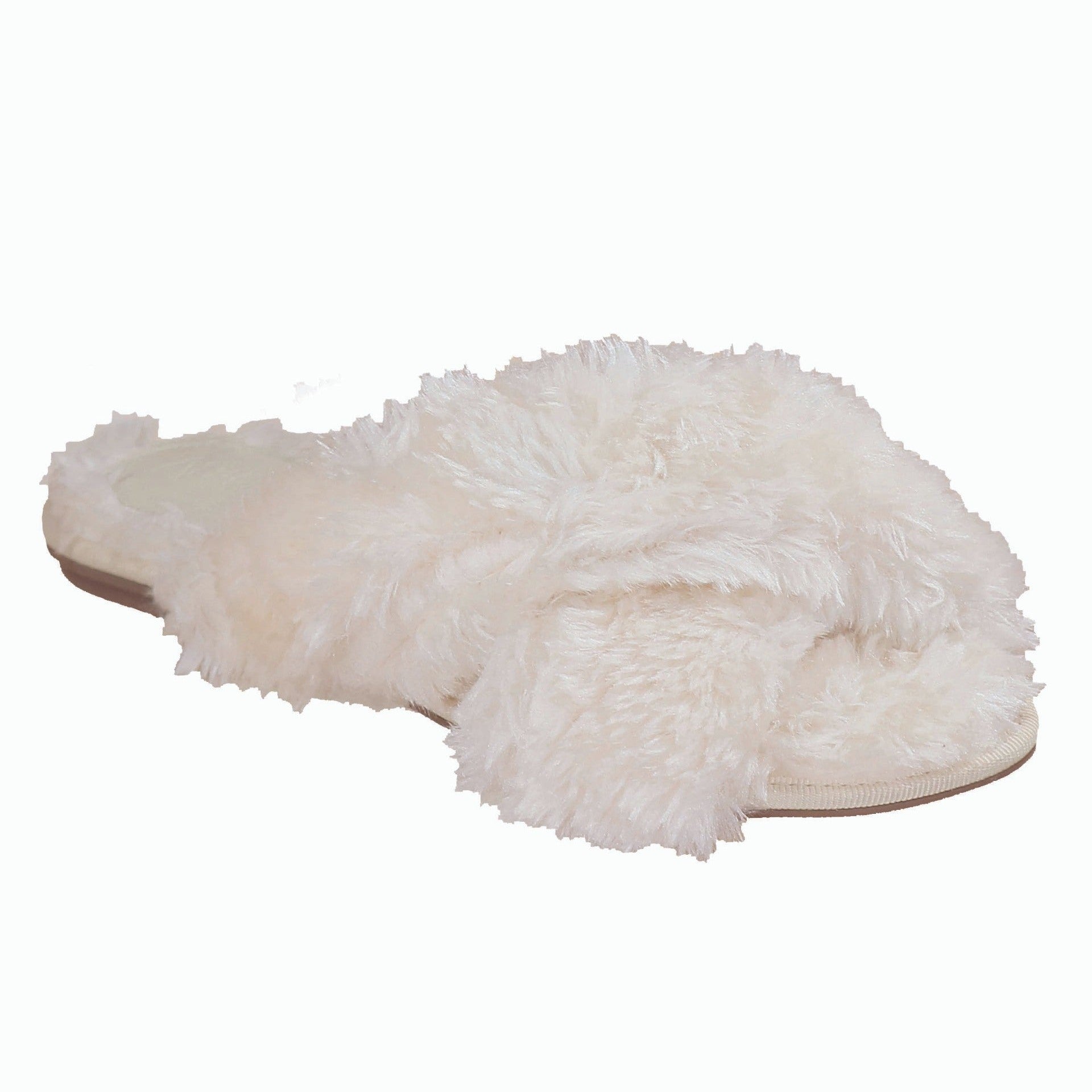 Valentina nuage-fluffy crisscross slide natural flat slippers