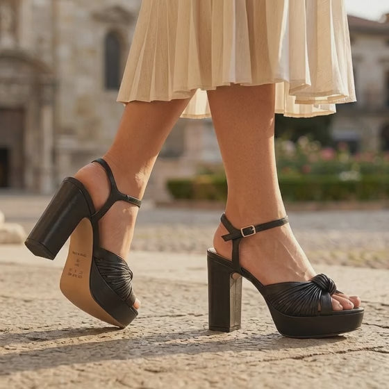 Bruno Menegatti Paola Leather Platform Dress Sandal - Black