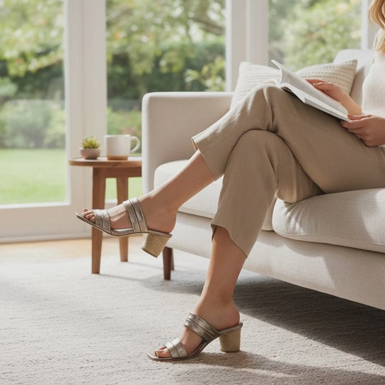 Bruno Menegatti Victoria Leather Slide Sandal - Pewter Rope Heel